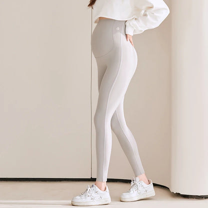 BIVIGAOS Spring Summer Thin Maternity Sharkskin Leggings Women Belly Support Tight High Waist Elastic Casual Yoga Pregnant Pants