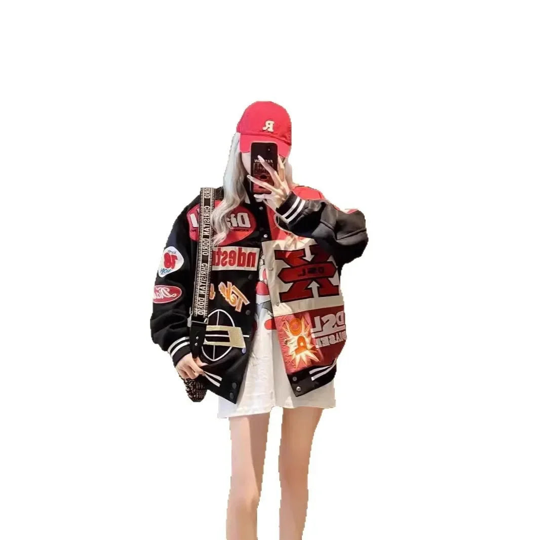 American Style Loose Baseball Jacket Cool Biker Clothes Women's Spring Autumn Fashion Outerwear Comfortable Soft Material