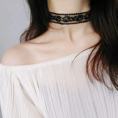 New Simple Lace Rose Flower Necklace Women's Choker Light Luxury Lace Collarbone Chain Black White Lace Jewelry Accessory