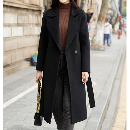 Autumn Winter Women Casual Jacket Woolen Blends Coats Female Korean Mid-Long Coat Girls Fashion Slim Baggy Clothes