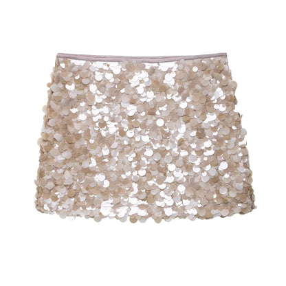 HH Women Fashion Yellow Sequin Mini Skirts Side Zipper High Waist A Line Skirt Summer Sexy Lady Elegant Club Party Skirts