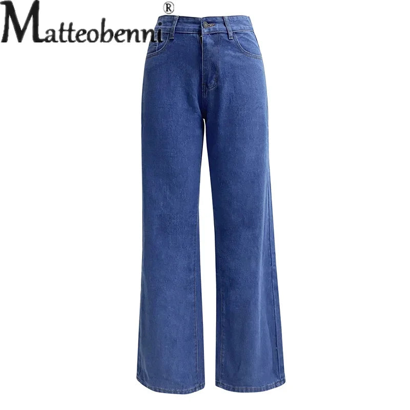 2024 New Solid Color Comfortable Casual Straight Jeans Women's Commuter Versatile Denim Pants Ladies High Waist Stretch Trousers