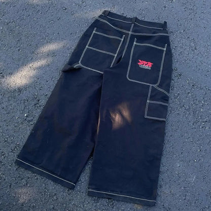 Wexwear Jeans New Y2K Harajuku Hip Hop Letter Embroidered Retro Baggy Jeans Denim Pants Men Women Goth High Waist Wide Trousers