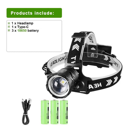 9000000LM 600W Ultra Powerful Headlamp Head Lantern Front Light 8000LM L2 Rechargeable Type C LED Head Flashlight For Fishing