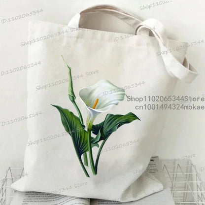 Fashion Canvas Tote Bag Oil Painting Wildflowers Print Lady Shoulder Shopping Bag Plant Style Daisy Vintage Flower Women Handbag