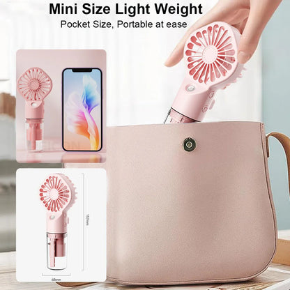 Portable Water Mist Fan Mini Handheld Spray Fan USB Rechargeable Humidifier Fan 4 Speeds Powerful Wind Outdoor Personal Hand Fan