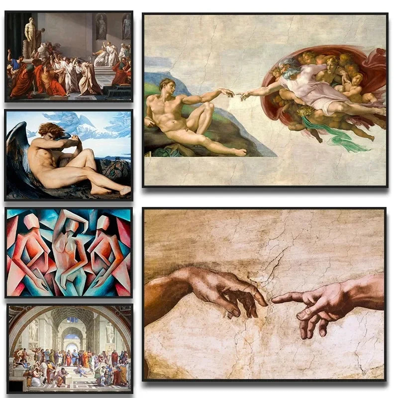 Canvas Painting Posters Prints Wall Art Pictures The Creation of Adam By Michelangelo Fallen Angel Living Room Decor