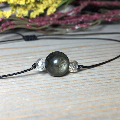 Golden Obsidian Necklace, Obsidian Necklace, Protection Necklace, Transformation Necklace,Wealth Necklace,for man or woman.1pc