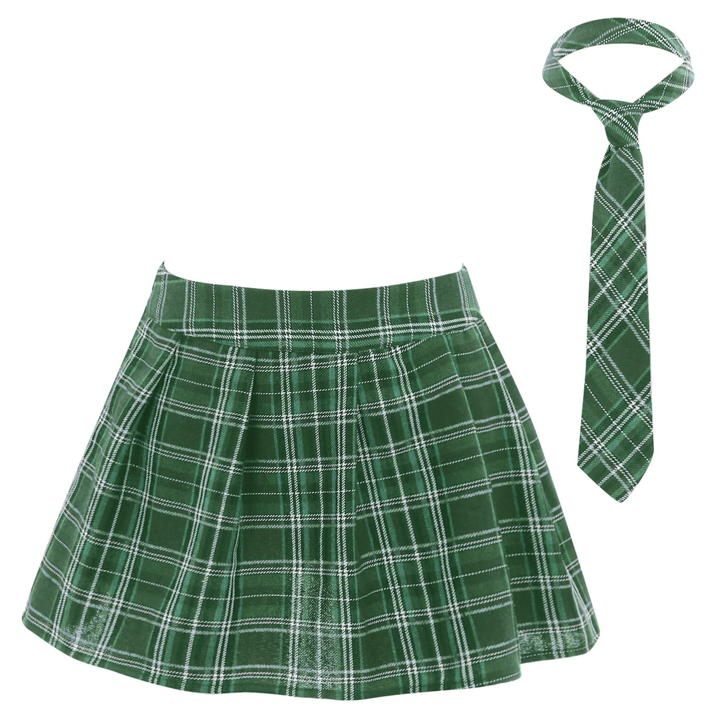Women Japanese Schoolgirls Role Play Uniforms Zipper Plaid Pleated Mini Skirt Necktie Set Sexy Schoolgirls Skirt Cosplay Costume