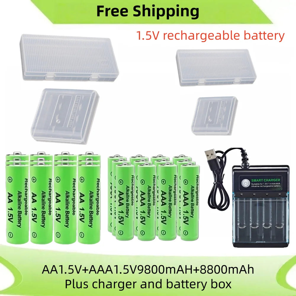 Original Rechargeable Battery 1.5V AA 9800mAh+AAA 8800mAh+Charger for Computer Clock Radio Video Game Digital Camera AA AAA