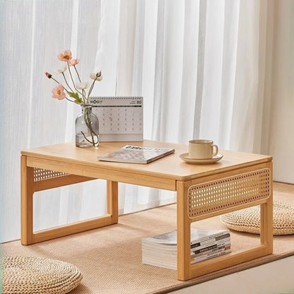Modern Rattan Bed Desk with Storage Low Style Window Seat Study Multifunctional Sofa Stand for Laptop Coffee Table