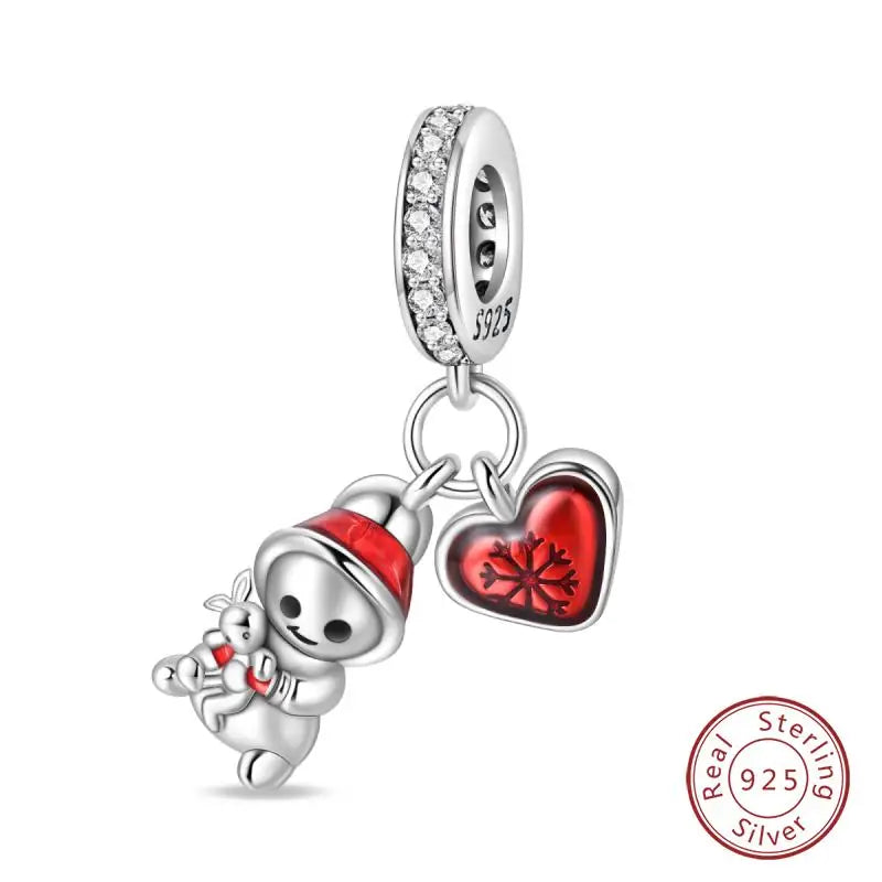Original 925 Sterling Silver Charms Beads Winter Snowflake Snowman Igloo Penguin Pendant Fit Bracelet Women Jewelry Gift