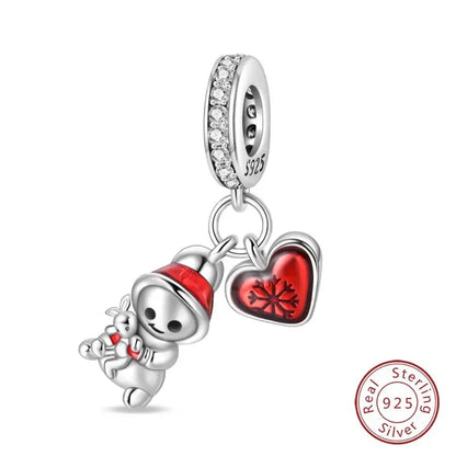 Original 925 Sterling Silver Charms Beads Winter Snowflake Snowman Igloo Penguin Pendant Fit Bracelet Women Jewelry Gift