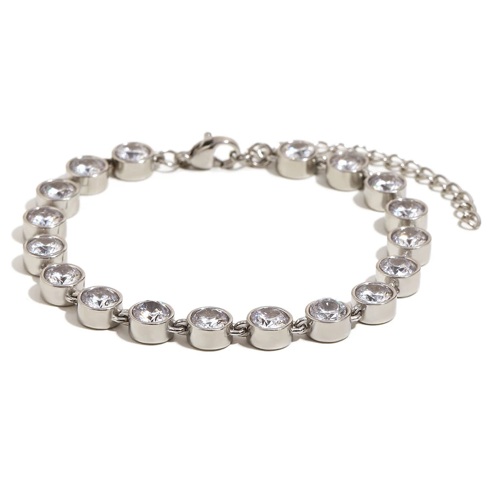 E.B.belle Stainless Steel Shiny Round Green/Clear Zircon Bracelet Chain 18K Gold Plated Women’s Hand Jewelry