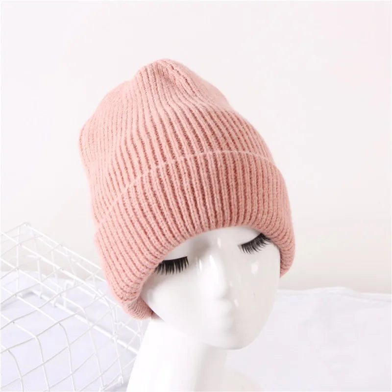 New winter adult casual beanie cap Outdoor lady knitted hat Thick warm comfortable