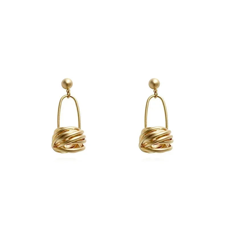 Earrings for Women Minimalistic  with Matte Circle Knots, Fashionable Metal Dangle Ear Jewelry  Hot Selling