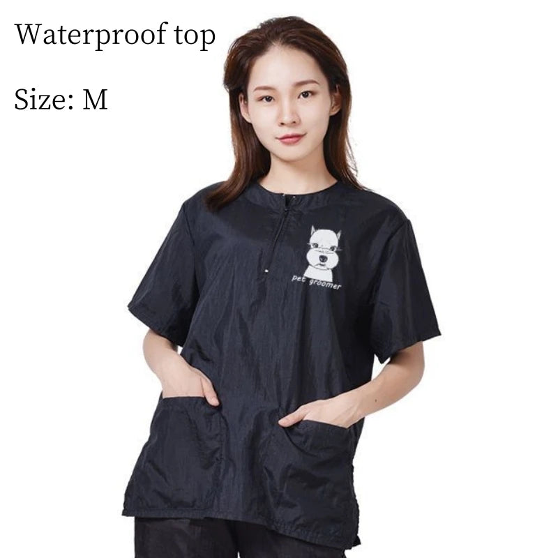 Pet Grooming Clothing Waterproof Work Clothes For Pet Stores Short Sleeve Tops Anti Hair And Anti-static Pet Groomer Smock Y0519