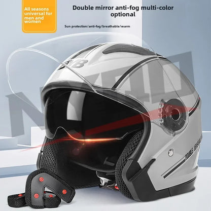 Electric Bike Motorcycle Helmet Four Season Dual Mirror Opening Helmet Anti fog헬멧반모Cascos Para Moto Casco Perro