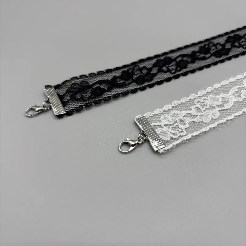 New Simple Lace Rose Flower Necklace Women's Choker Light Luxury Lace Collarbone Chain Black White Lace Jewelry Accessory