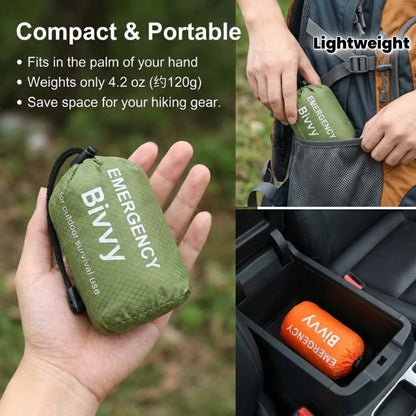 3-in-1 Car Emergency Sleeping Bag Set: Lightweight, compact, with whistle & carry bag. Perfect for survival, camping & hiking.