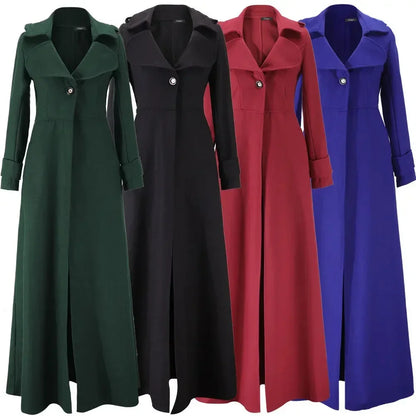 Long Wool Coat Autumn Fall Winter Blends Jacket Vintage Women Long Sleeve Outwear Suits Elegant Mujer Maxi Thick Windbreaker