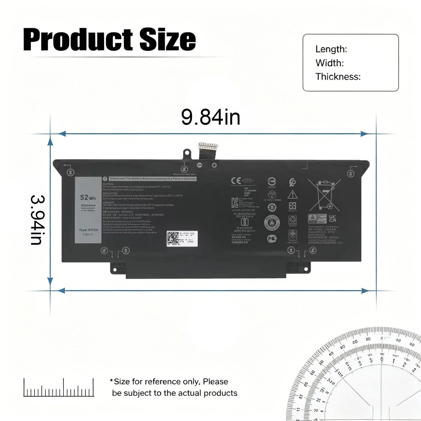 New JHT2H Laptop Battery For Dell Latitude 7380 7390 7480 7490 Series E7480 E7490 0JHT2H DM3WC CN-0JHT20H 35J09 0YJ9RP 52Wh
