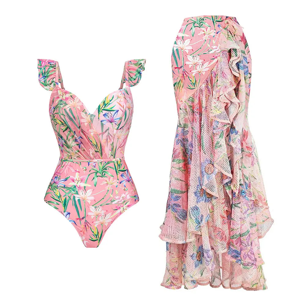 2023 New Arrival Push Up Women Bikini Set Floral Printed Ruffle Bikinis Strappy Bandage Swimwear Brazilian Biquini Bathing Suit