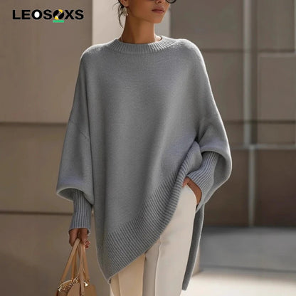 LEOSOXS 2025 Autumn/winter Cashmere Casual Round Neck Pullover Knitted Sweater for Women Loose and Lazy Style Solid Color Tops