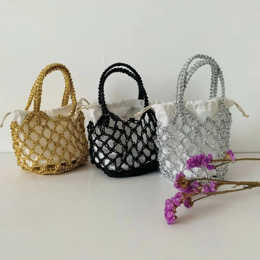 Fashion Luxury Women Woven Handbag Large Capacity Storage Bag Drawstring Bag Portable Woven Bag Weave Bucket Bag For Girls