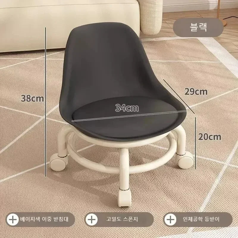 Household Backrest Pulley Low Stool Waist Protection 360 Degree Rotating Versatile Round Stools Modern Simple Universal Wheel