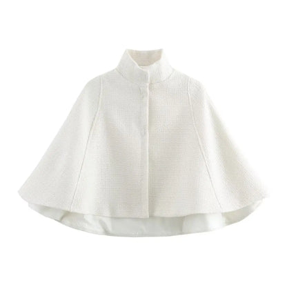 Zevity Women Elegant White Color Casual Cloak Coat Office Lady Wear Street Suit Jacket Stand Collar Button Cape Tops CT7366
