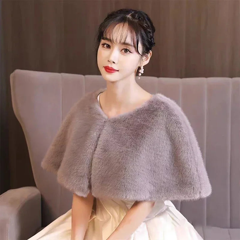 110cm Fur Shawl Wedding Wrap For Formal Dress Cheongsam Married Outerwear Bridal Cape Autumn Winter Jacket Bolero