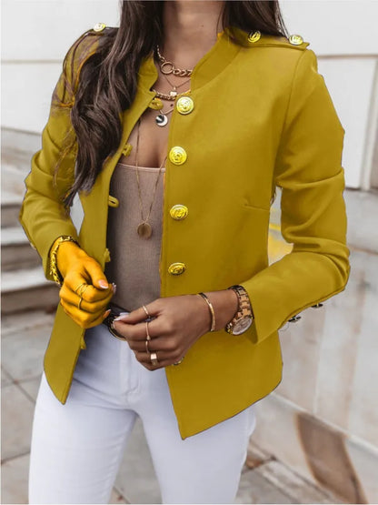 Autumn Winter Long Sleeved Slim Blazers Women Elegant Solid Casual Button Fashion Blazer Tops Short Coats Lady Streetwear