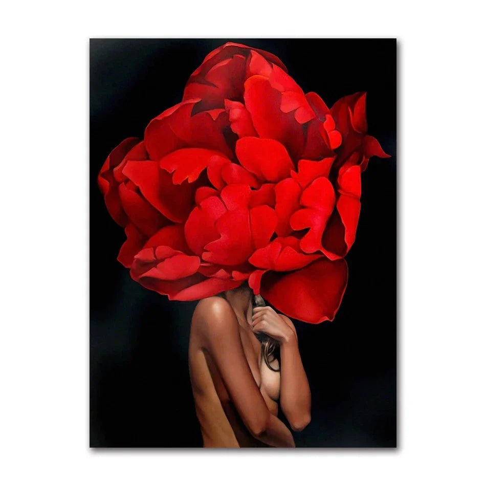 Decorative Painting Living Room Home Decoration Flowers Feathers Woman Abstract Canvas Painting Wall Art Print Poster Picture
