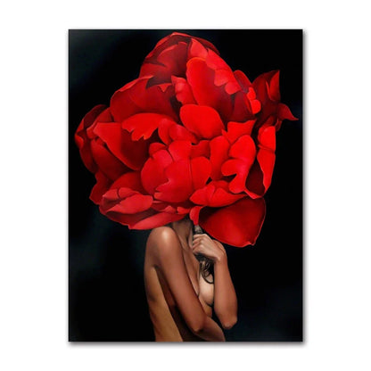 Decorative Painting Living Room Home Decoration Flowers Feathers Woman Abstract Canvas Painting Wall Art Print Poster Picture
