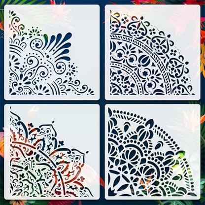 Decorative Mandala Stencils: Reusable PET Templates for Home Painting; Ideal for Wall, Floor, and Fabric Decor