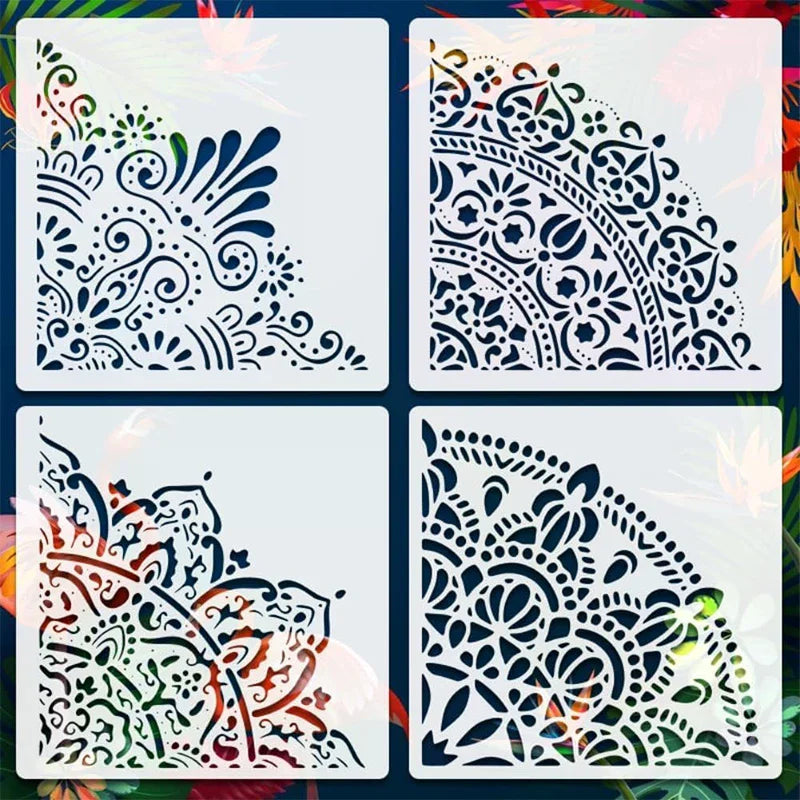 Decorative Mandala Stencils: Reusable PET Templates for Home Painting; Ideal for Wall, Floor, and Fabric Decor
