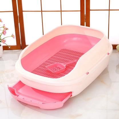 New Semi-closed Grid Drawer Double Cat Litter Pan Easy To Cleaning Extra Large Splash Proof for Pine Litter Pet Products