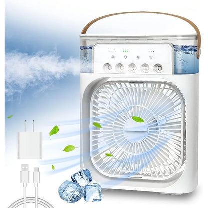 3 Wind Speeds and 3 Spray Modes Office Home Fan Portable Air Conditioner Fan LED Night Light Portable Humidifier