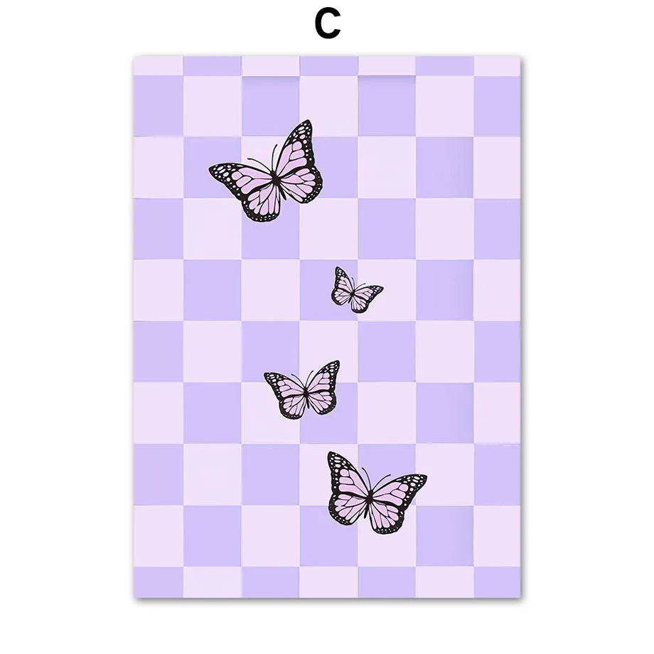 Danish Pastel Abstract Posters Print Y2K Aesthetics Butterfly Love Flower Wall Art Canvas Painting Modern Living Room Home Decor