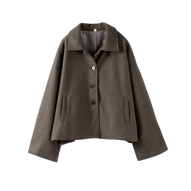 Autumn Winter Women Woolen Jackets Casual Solid Single Breasted Lapel Long Sleeved Coats Female Think Warm High Street Outerwear