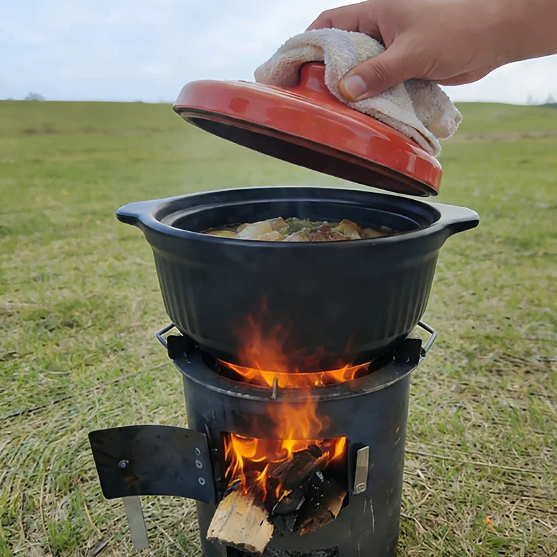 Portable Charcoal Grill Camping Stove with Ventilation Holes and Detachable Door for Outdoor Cooking Picnics
