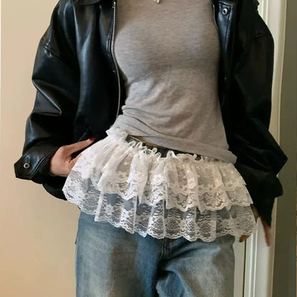 New Trendy Women Y2K Korean Lace Mini Layered Skirt Streetwear Lace Up Ruffles Summer Harajuku High Waist Pleated Skirts Clothes