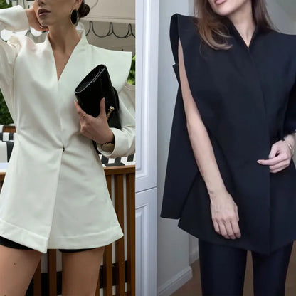 Fashion Temperament Lapel Long Sleeved Coat New 2025 Women's Lapel Button Blazer Jacket Elegant Office Solid Color Loose Outwear