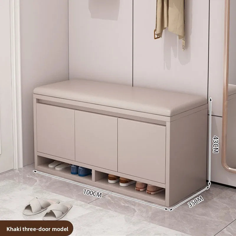 Shoe Storage Bench with Cushion Seat Entryway Shoe Cabinet Organizer Hallway Shoe Rack Bedroom Storage Stool 2/3/4 Door