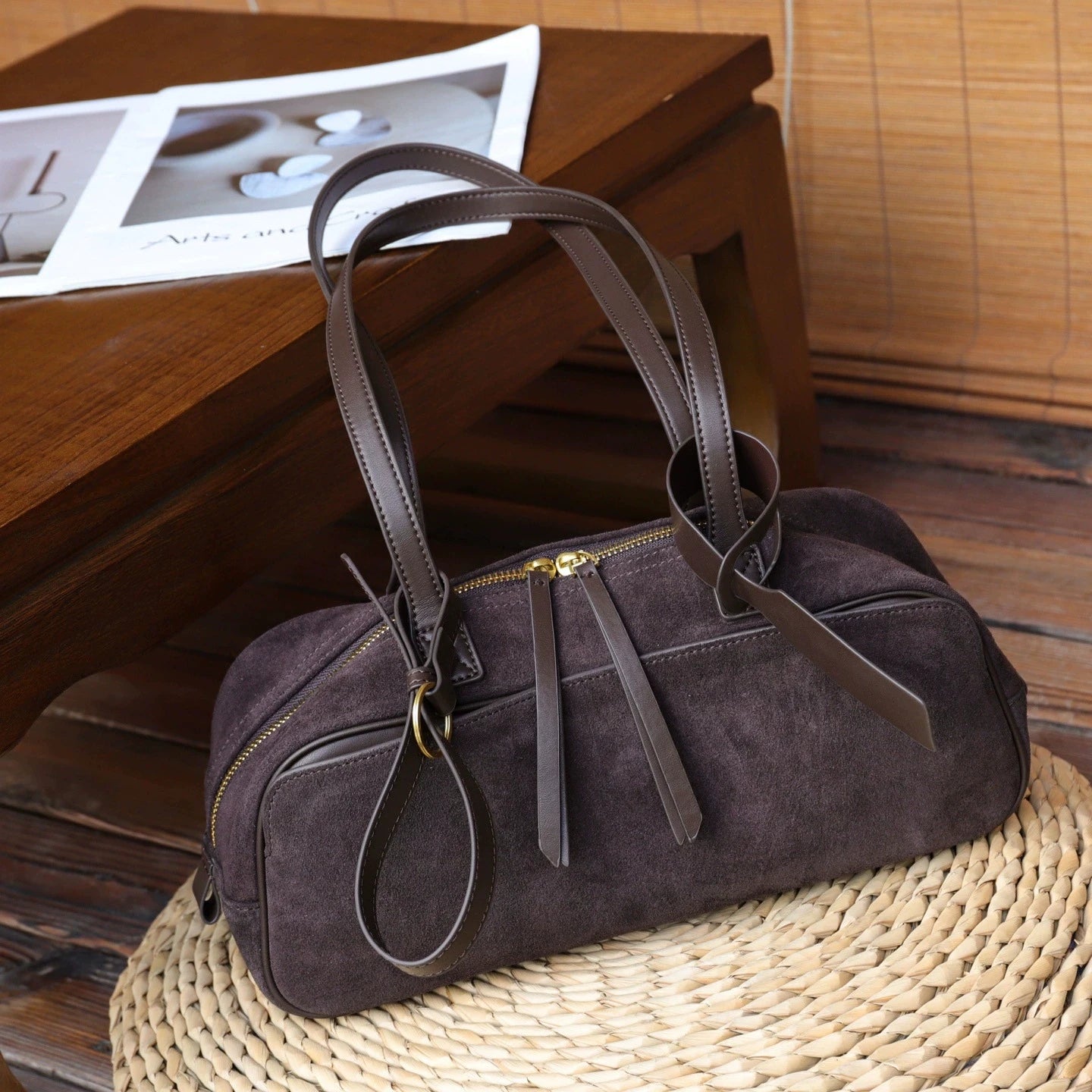 2026 Newest Women Pillow Bag Suede Genuine Leather Shoulder Bags Luxury Designer Female Large Underarm Bag Versatile Bags Coffee