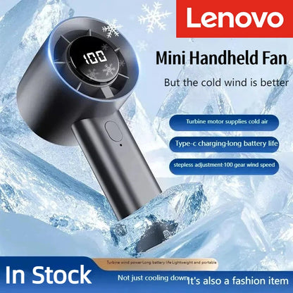Lenovo Portable Mini Handheld Fan With LED Display Semiconductor Refrigeration 100 Speeds USB Rechargeable Battery Outdoor Fan