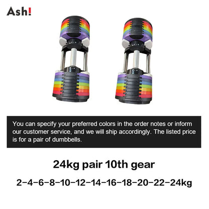 Multi-Color Adjustable Dumbbell Set, 2KG(5LB) or 4KG(9LB) Increment, Up to 50KG(110LB), Fast Adjustable Dumbbells for Home Gym