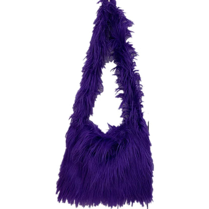 Soft Plush Women's Shoulder Bag Y2K Style Winter Furry Hobo Clutch Purse Fashionable Ladies Underarm Handbag Simple Design