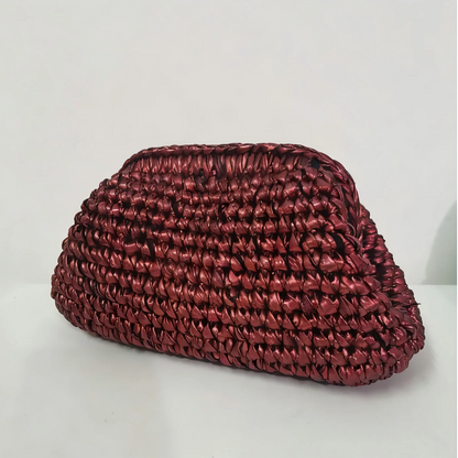 Yingzi Women's Silver Cloth Strip Crochet Clip Bag Woven Underarm Bag Clutch Large Size
